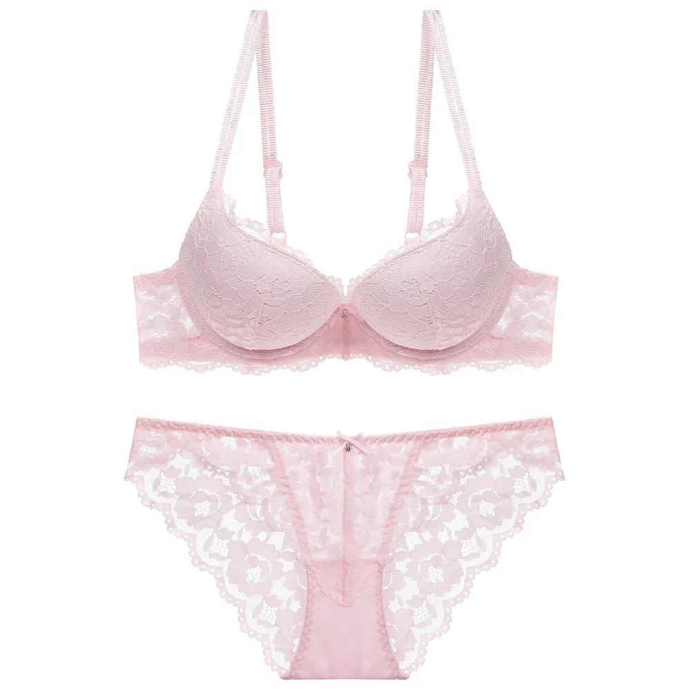 Sweet Mesh Lace Flower Bra Bowknot Low Waist Bra Panties Set Lingerie Intimates Push Up Bra Women Women