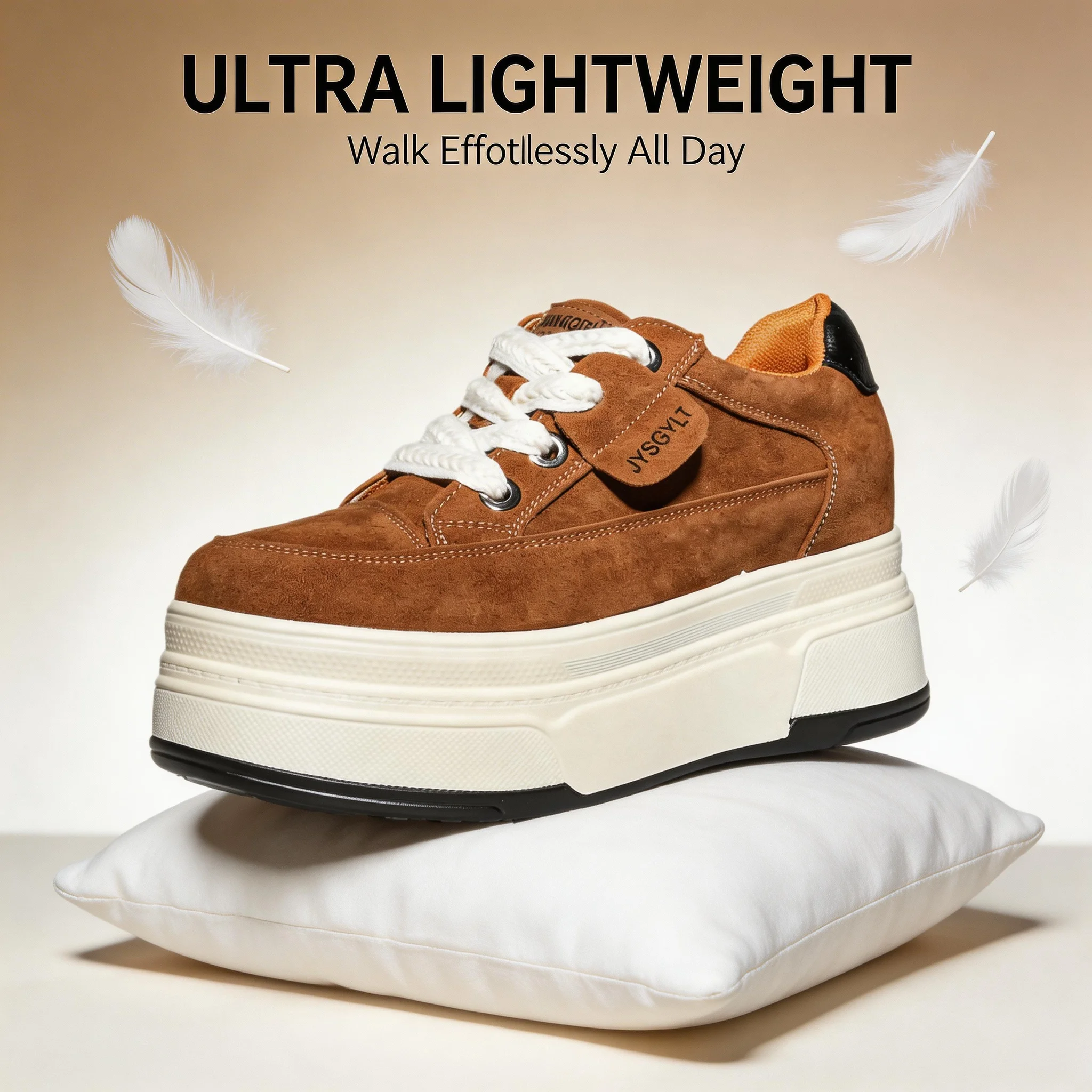 Fujin 9cm 3 inch comfortable platform sneakers for women Genuine Leather Women Vulcanized Shoes Platform High Heels Casual Shoes - Image 4