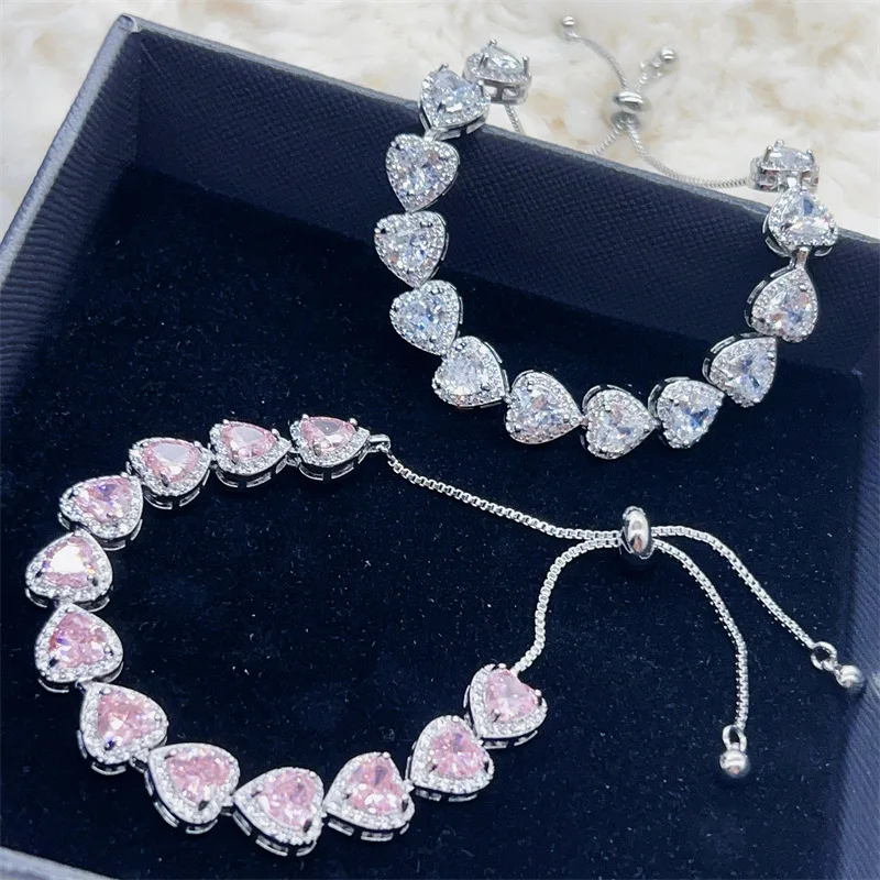 New in pink gemstone heart-shaped bracelets for women with adjustable high-end light luxury white bracelet wedding jewelry gift