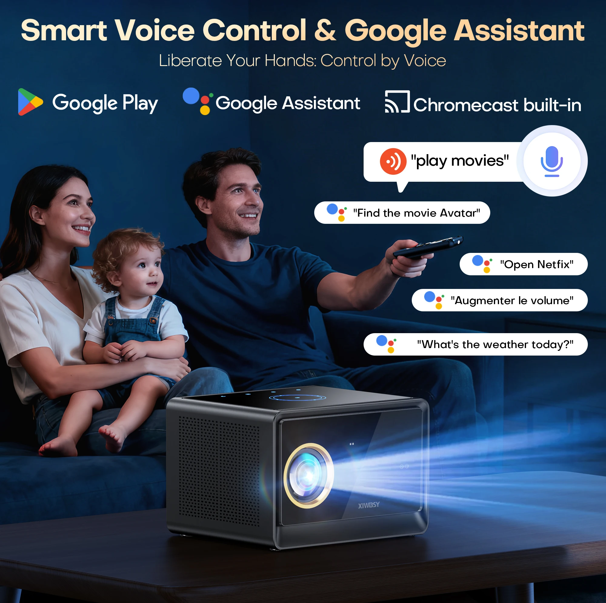 XIWBSY 4000ANSI Google TV Projector 4K Android 11.0 Sealed Optical Projector 52000Lumens WiFi6 Projector Google Voice Assistant - Image 4